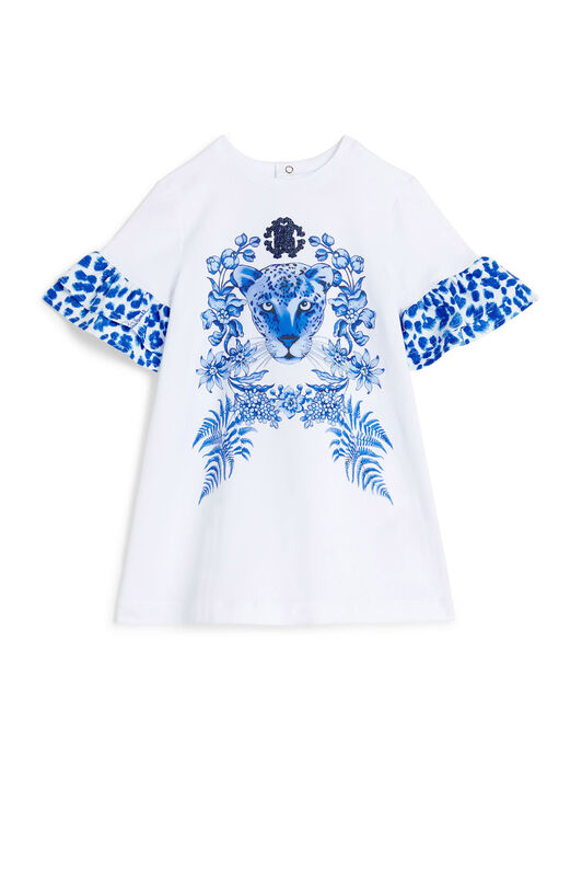 JU Leopard-print T-shirt dress WHITE/BLUE MJT151-JV025