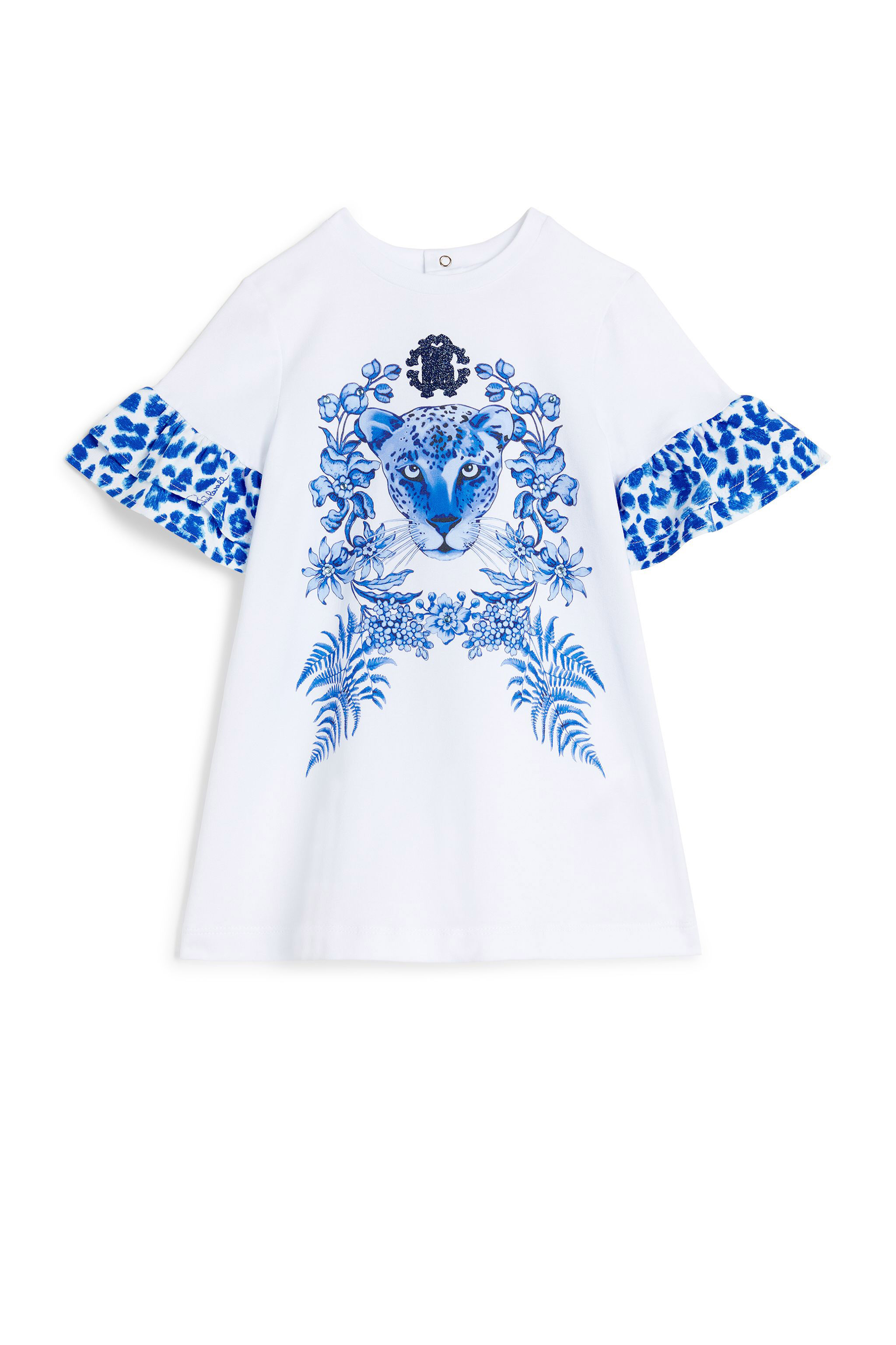 JU Leopard-print T-shirt dress WHITE/BLUE MJT151-JV025