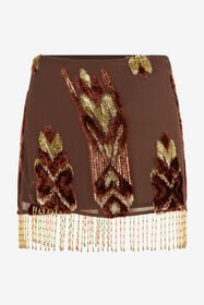 RC Mini Skirt With Fil Coupé Details and Fringes CHOCOLATE XQR305-FC004
