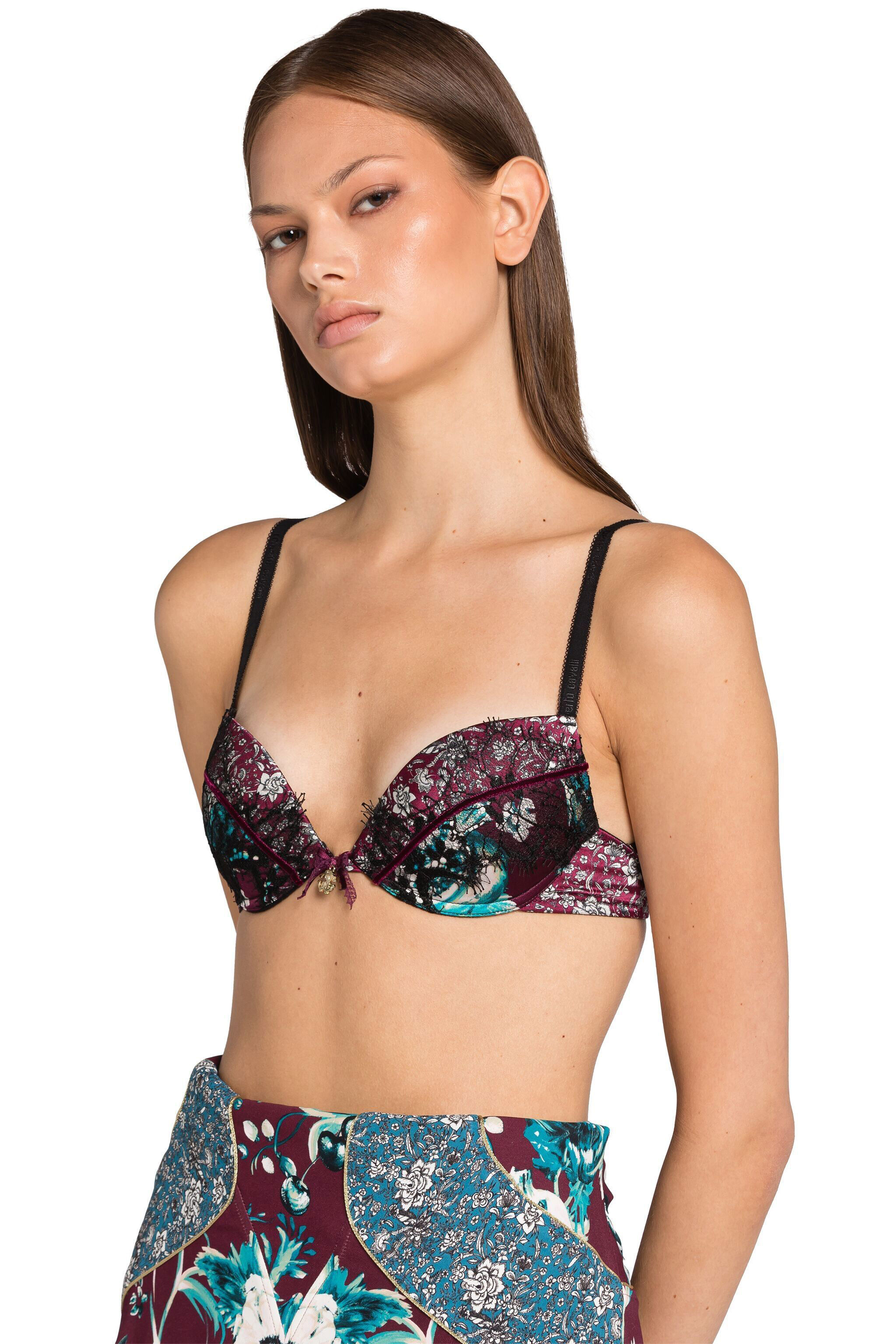 Lace-Trimmed Floral-Print Bra in Purple for Women | Roberto Cavalli®