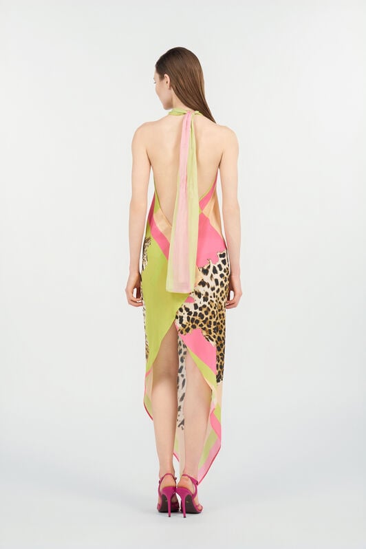 RC Cavalli Pop Print Silk Midi Dress LIGHT GREEN WQW027-SQR33