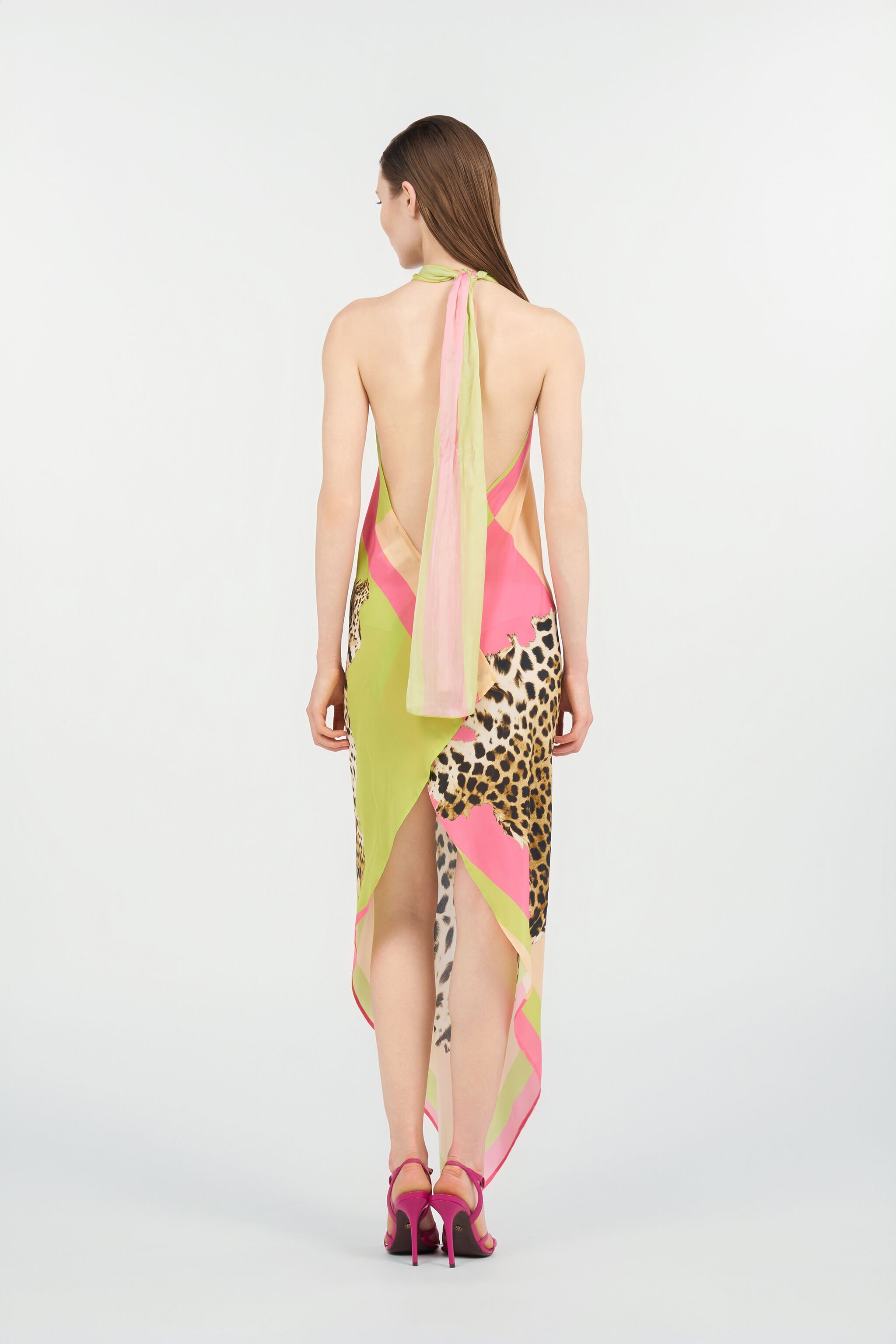 RC Cavalli Pop Print Silk Midi Dress LIGHT GREEN WQW027-SQR33