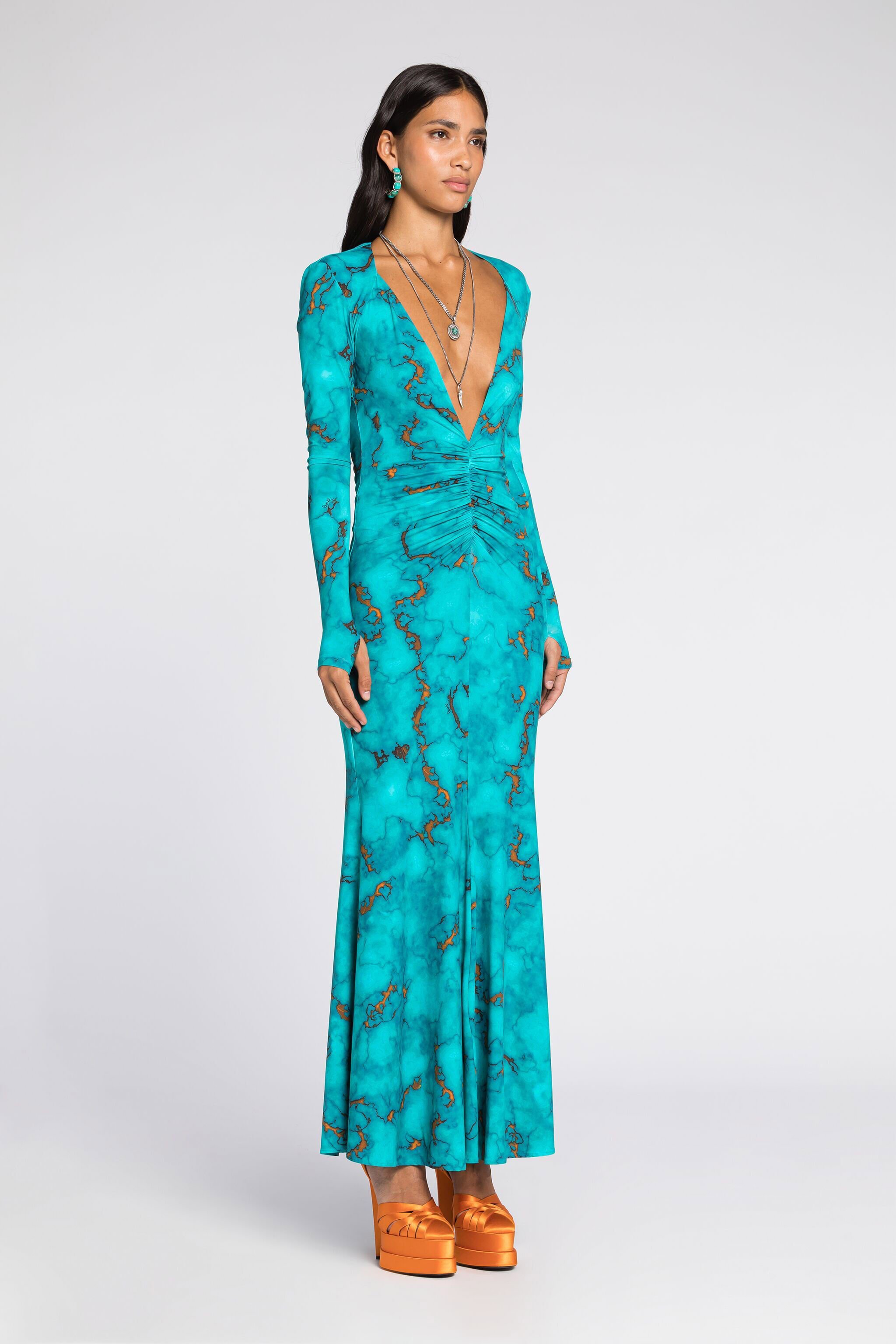 RC Robe ruchée à imprimé marbre Bleu clair RKT129-LNH62