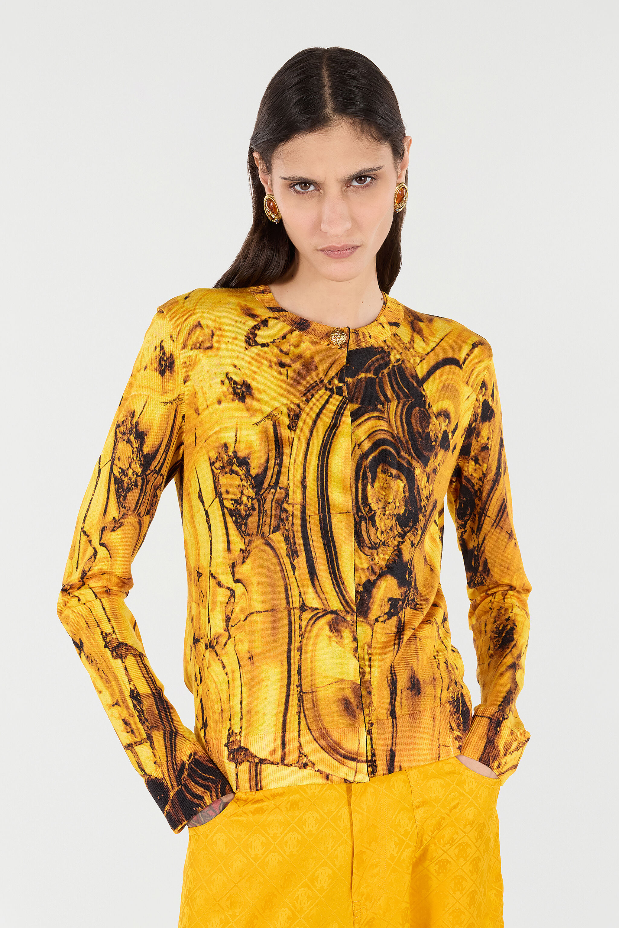 RC Cardigan with Amber Print Jaune VKM906-MQ034