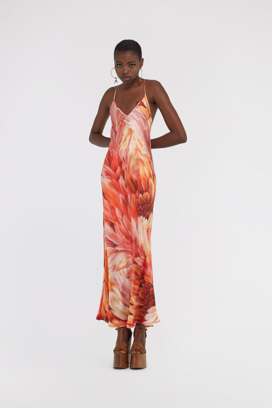RC Plumage print long dress Orange SWT151-4QL71