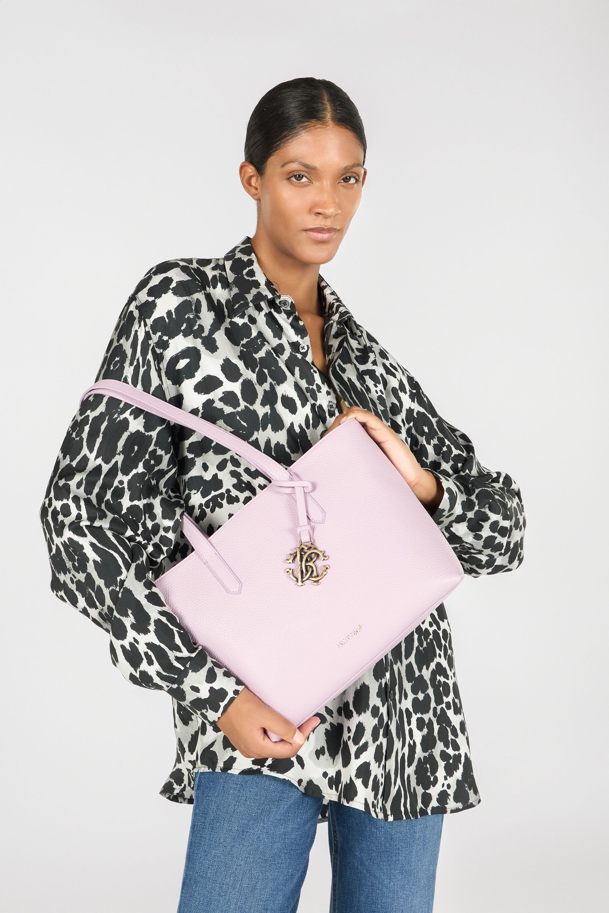 RC Medium leather shopper with RC charm Pink OOB00E-PZA12