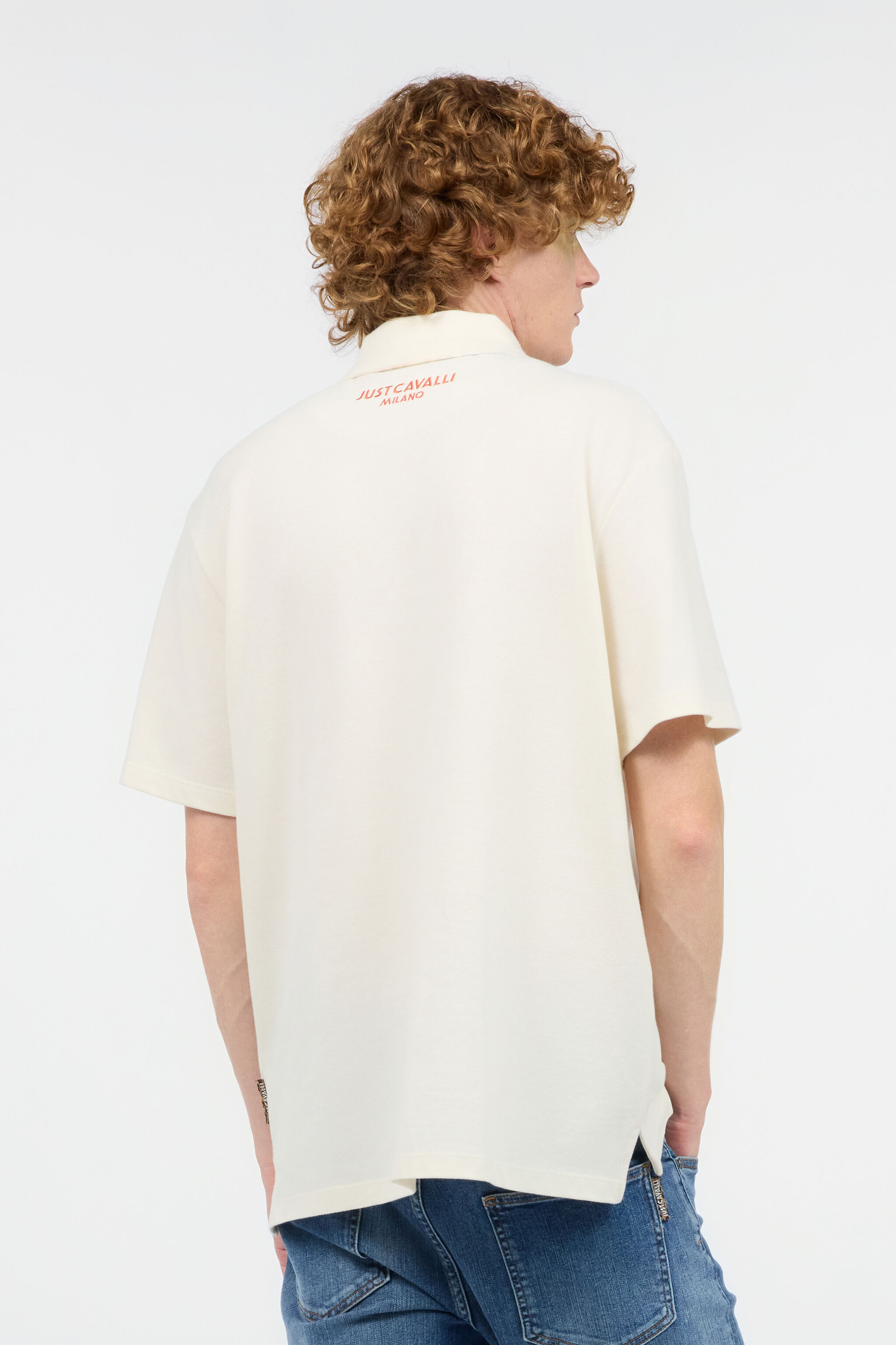 JC Polo Shirt With JC Monogram And Lettering Ivory UFT024-UF044