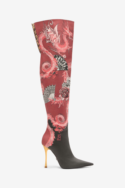 RC Knee-High Boots with Dragon Print RC Knee-High Boots with Dragon Print NERO/BIANCO/ROSSO VKS019-FL172