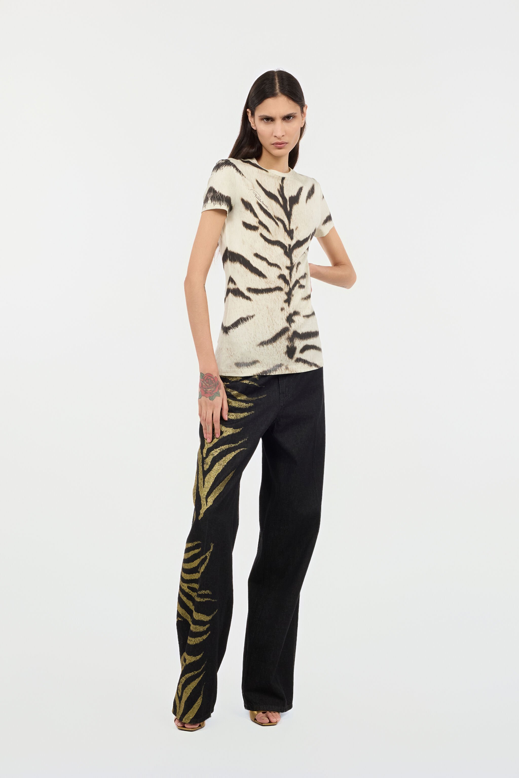 RC Jeans With Zebra Print On Side Black/Gold UKJ207-KON84