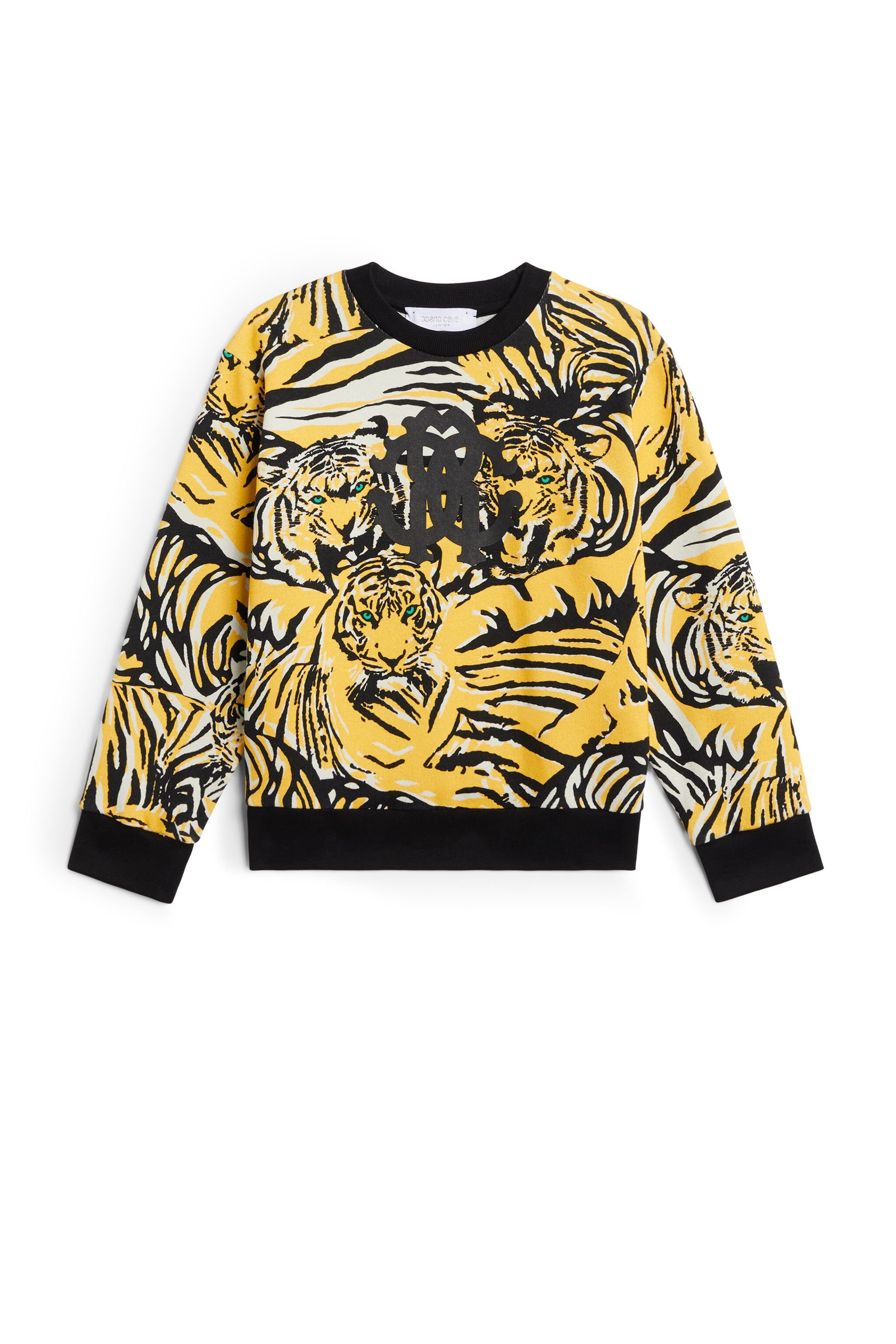 Tiger print logo sweatshirt in YELLOW BLACK WHITE for Boys Roberto Cavalli