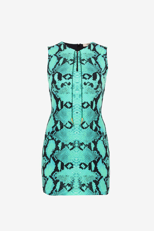 RC Mini-robe à imprimé python et lacets RC Mini-robe à imprimé python et lacets Bleu clair PKT111-LNE38