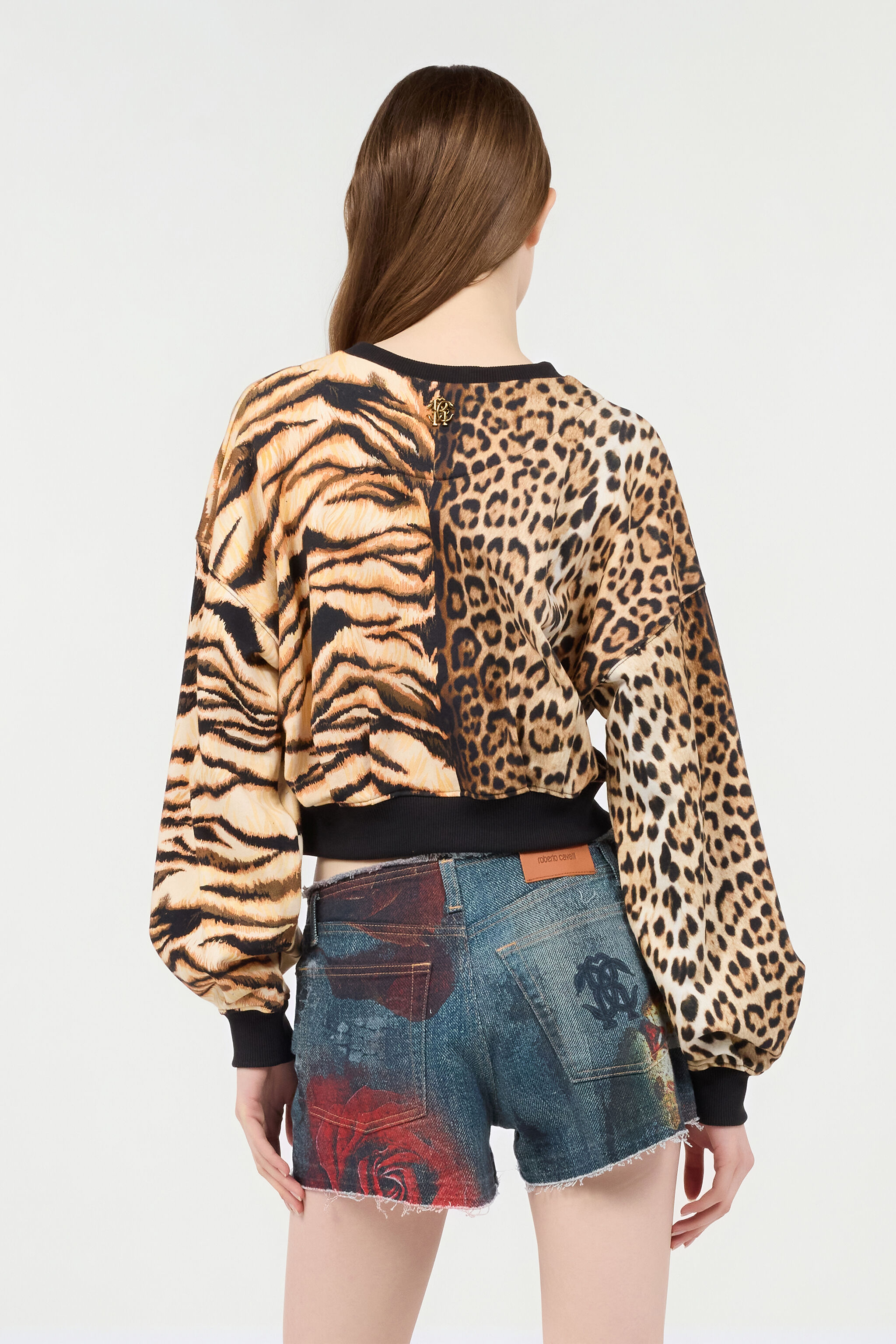 RC Animalier Patchwork-Print Cotton Sweatshirt Light Brown RKT64C-2OH82