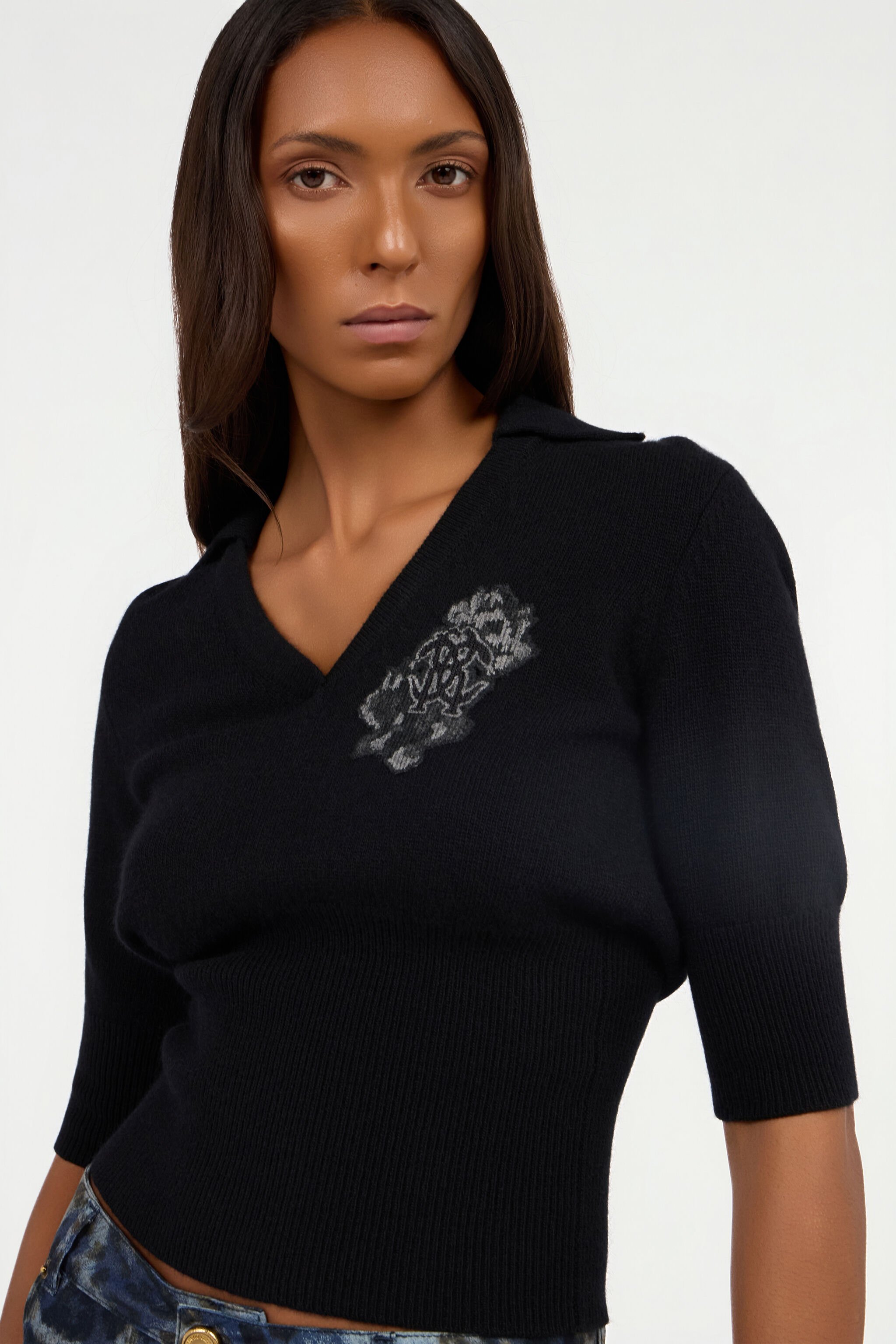 RC Black Sweater with Collar and Monogram Mirror Snake RC Black Sweater with Collar and Monogram Mirror Snake NERO VKM614-MQ013