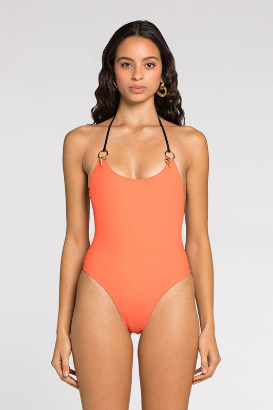 RC Halterneck tie-fastening swimsuit Orange QKW00E-LL002