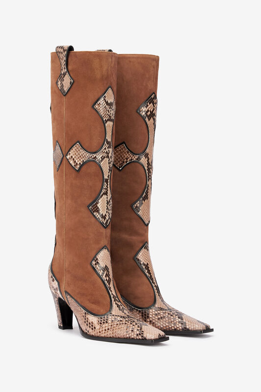 RC Bottes en daim et serpent Marron TKS005-UC756