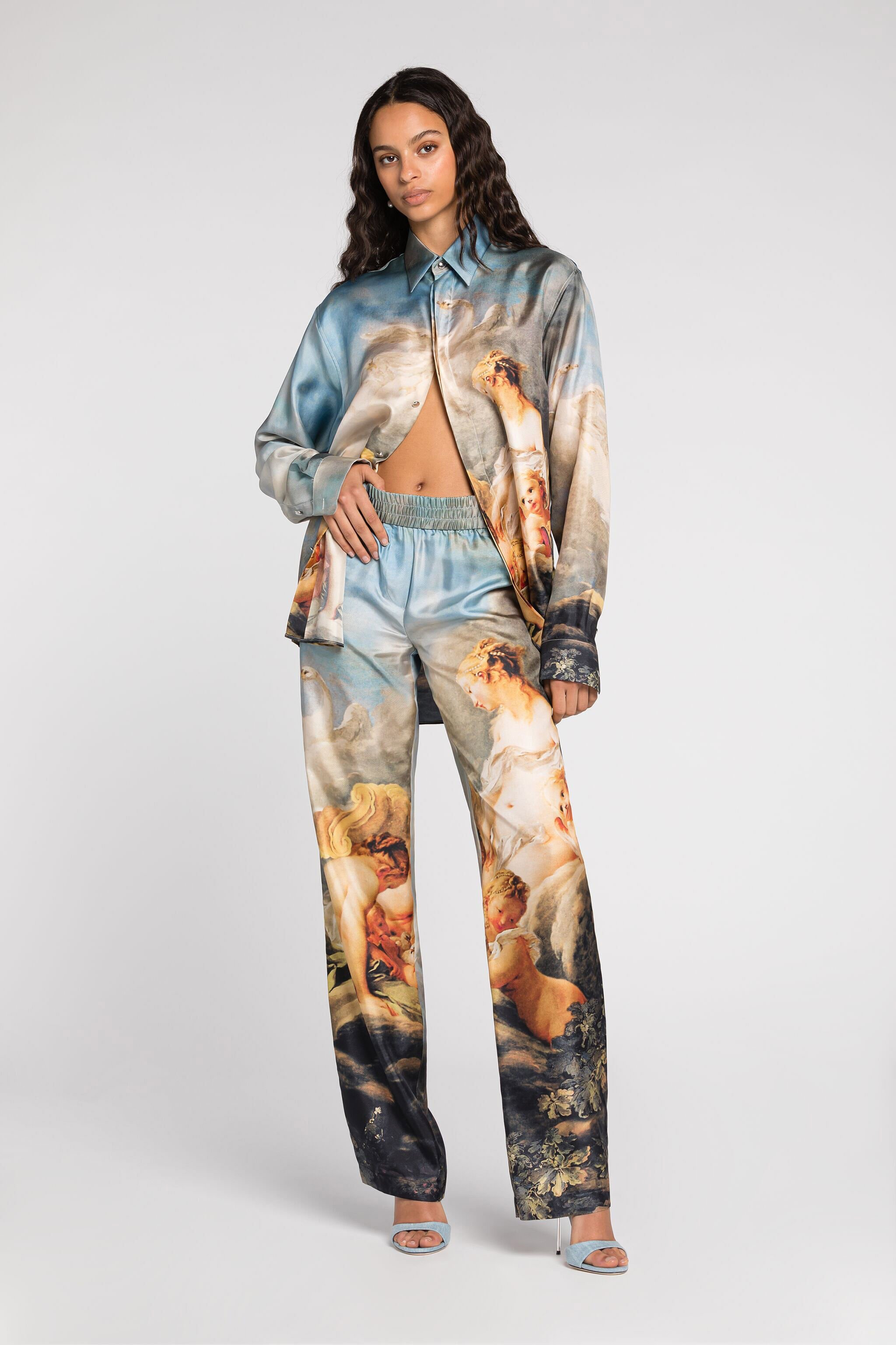 RC Graphic-print silk trousers Light blue QWT210-4QG38