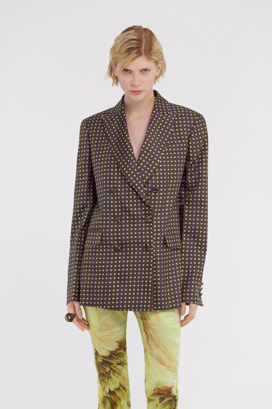 RC Polka Dot Silk Double-Breasted Jacket LIGHT BROWN SWT400-4QL72