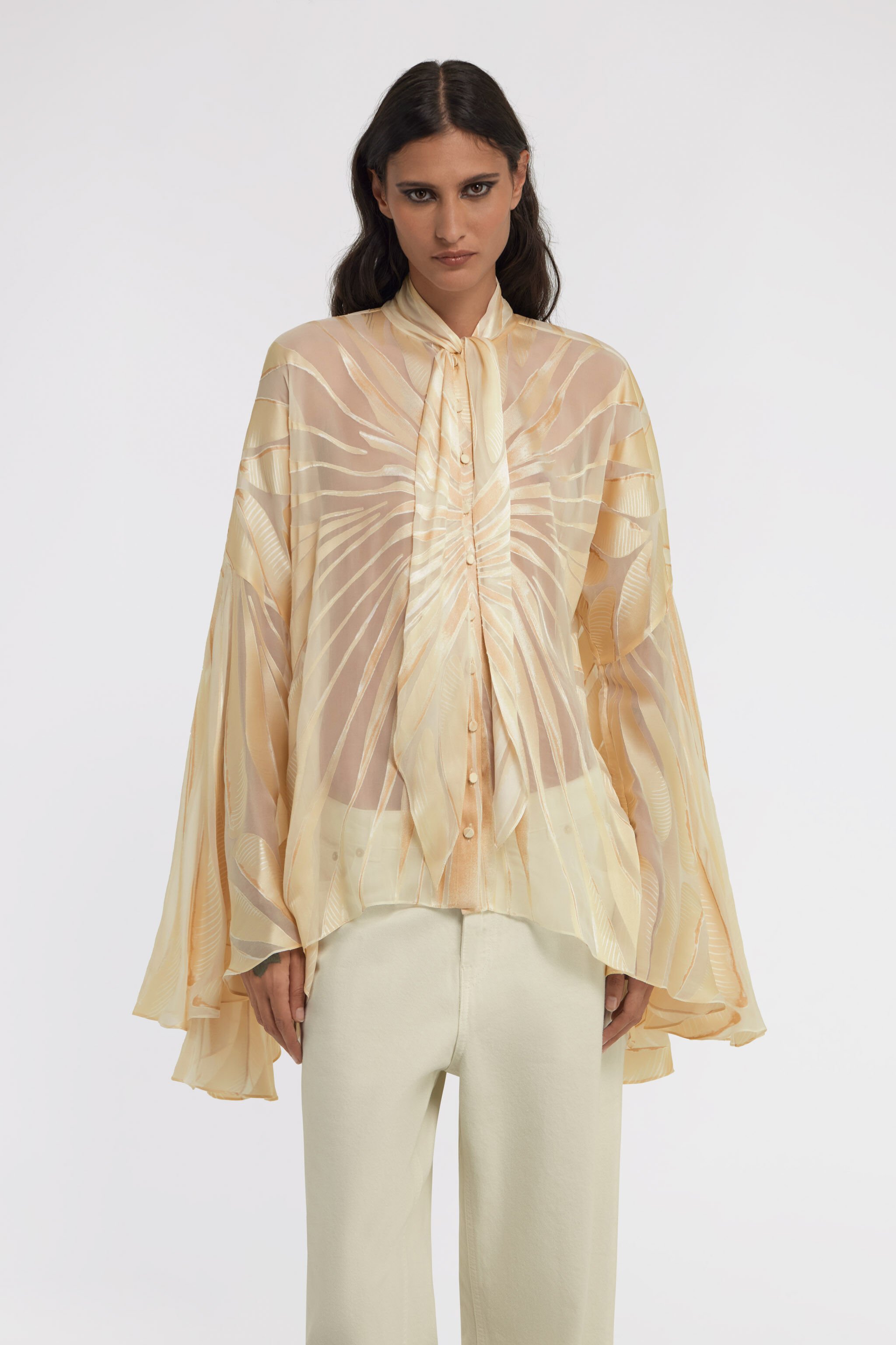 RC Ray Of Gold Print Satin Blouse Marfil TKT701-HLI15
