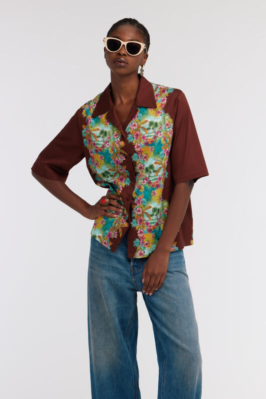 RC Short-sleeved Hawaii print shirt RC Short-sleeved Hawaii print shirt Dark brown/Light blue SKT703-CDL29