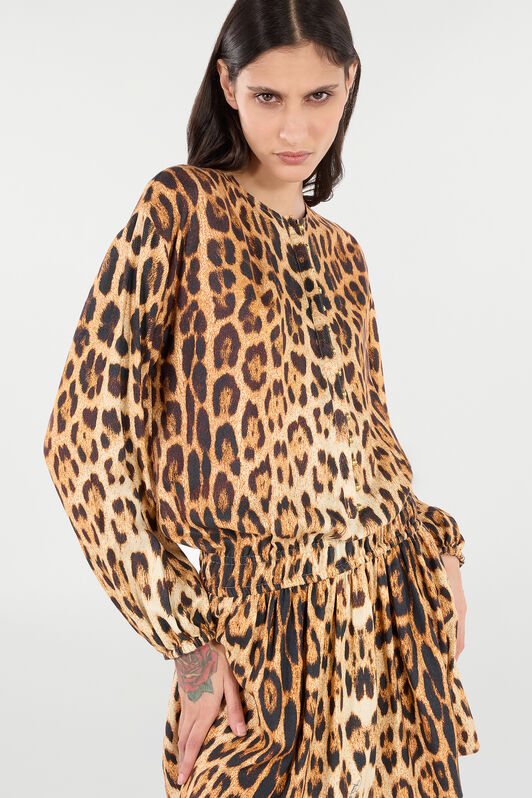 RC Short Dress with Jaguar Skin Print Brown VKT131-LXP73