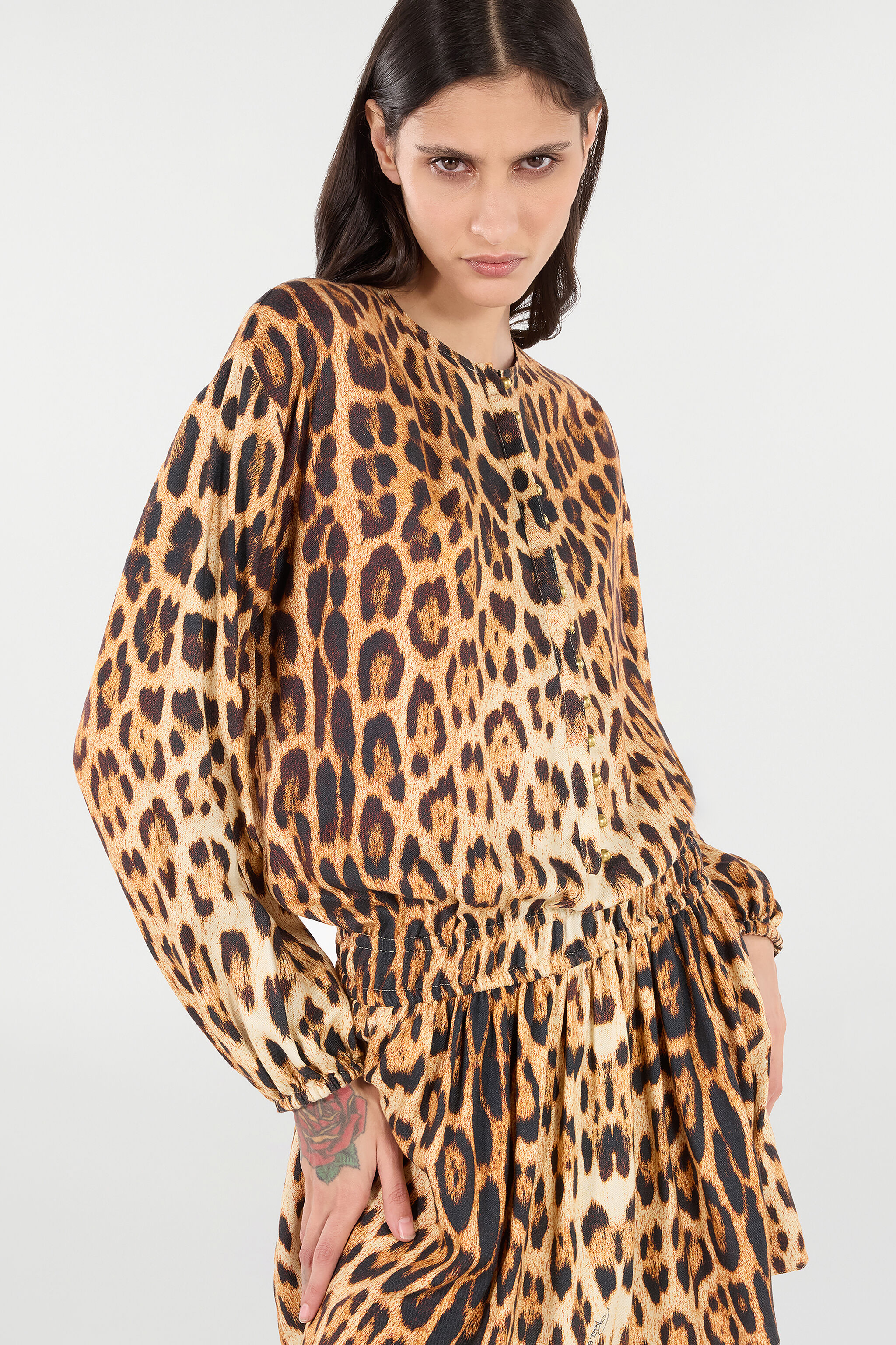 RC Short Dress with Jaguar Skin Print Brown VKT131-LXP73