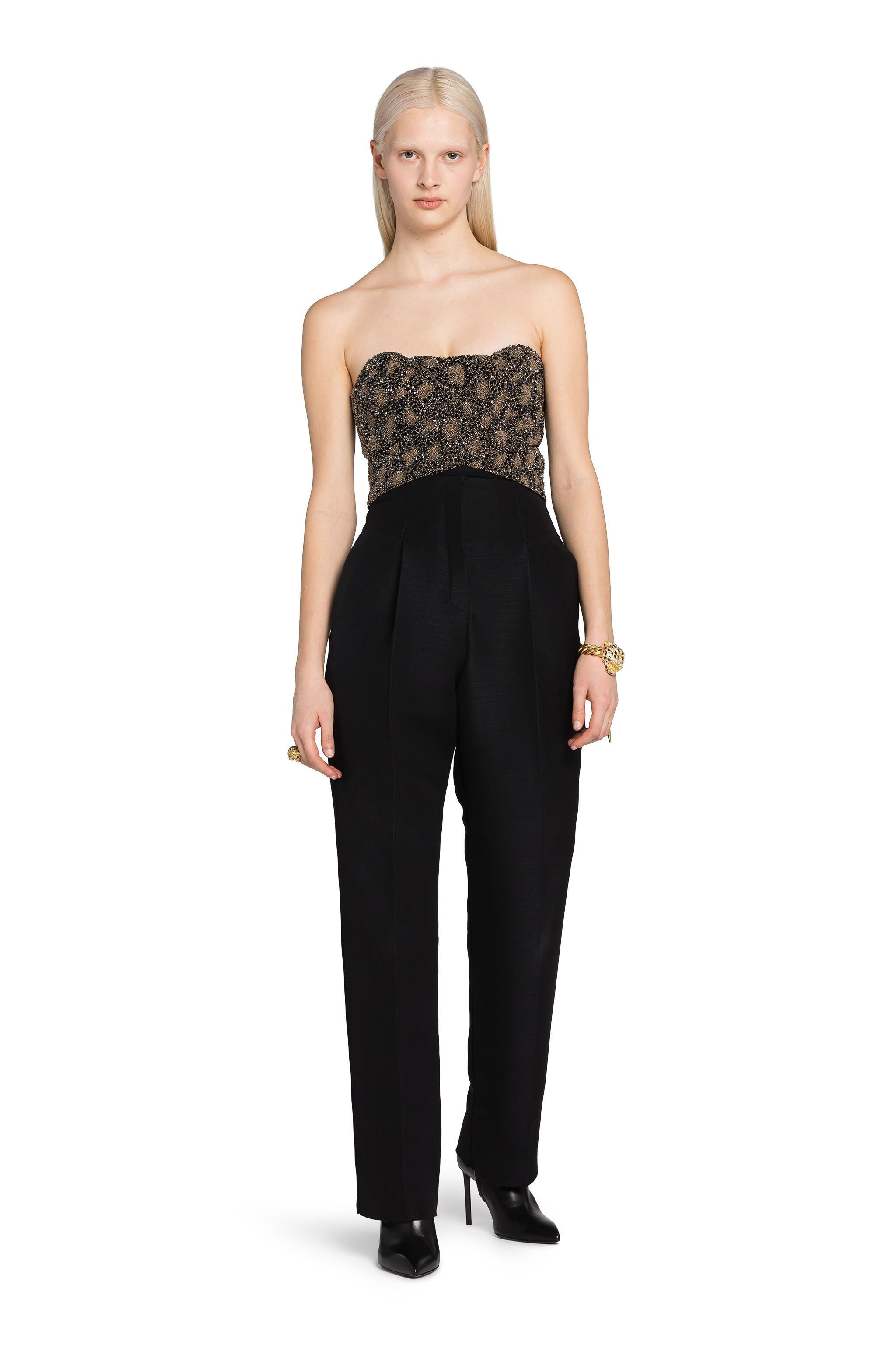 RC Bead-Embellished Wrap-Effect Bodysuit Black GWR629-RT026