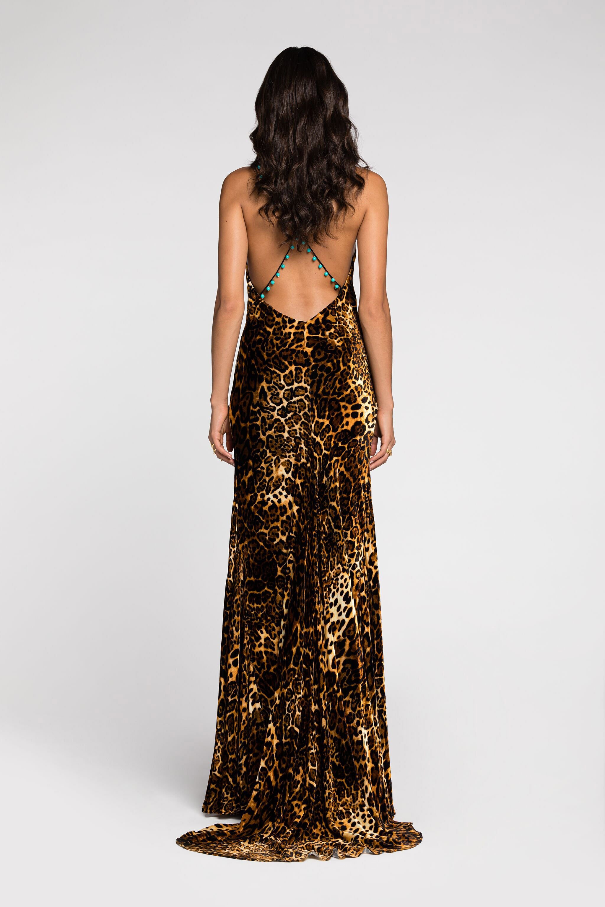 RC Crisscross back leopard print maxi dress Dark brown RKT138-FY058