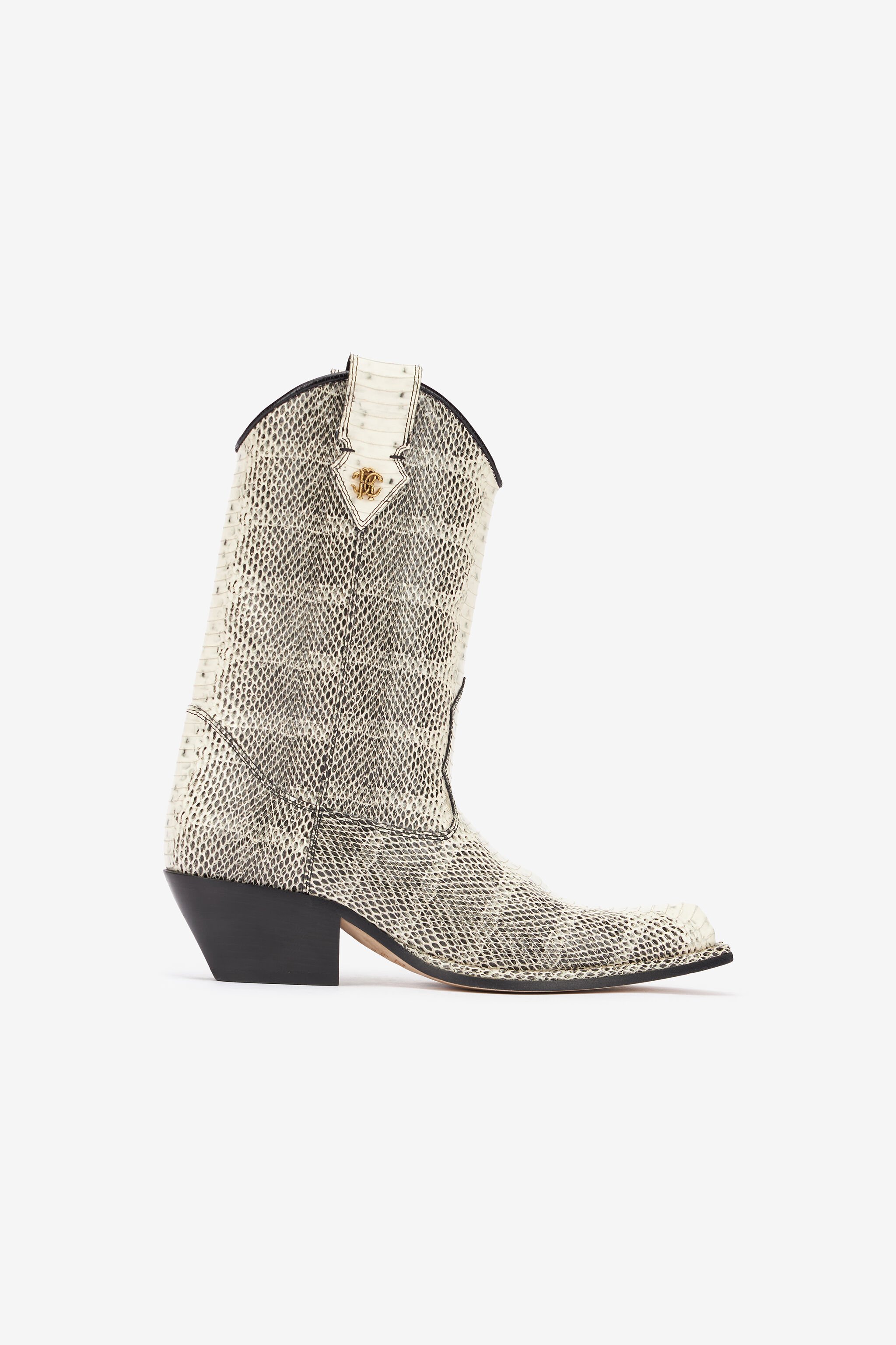 RC Printed Leather Texan Boots Black/White UKS021-PZ587