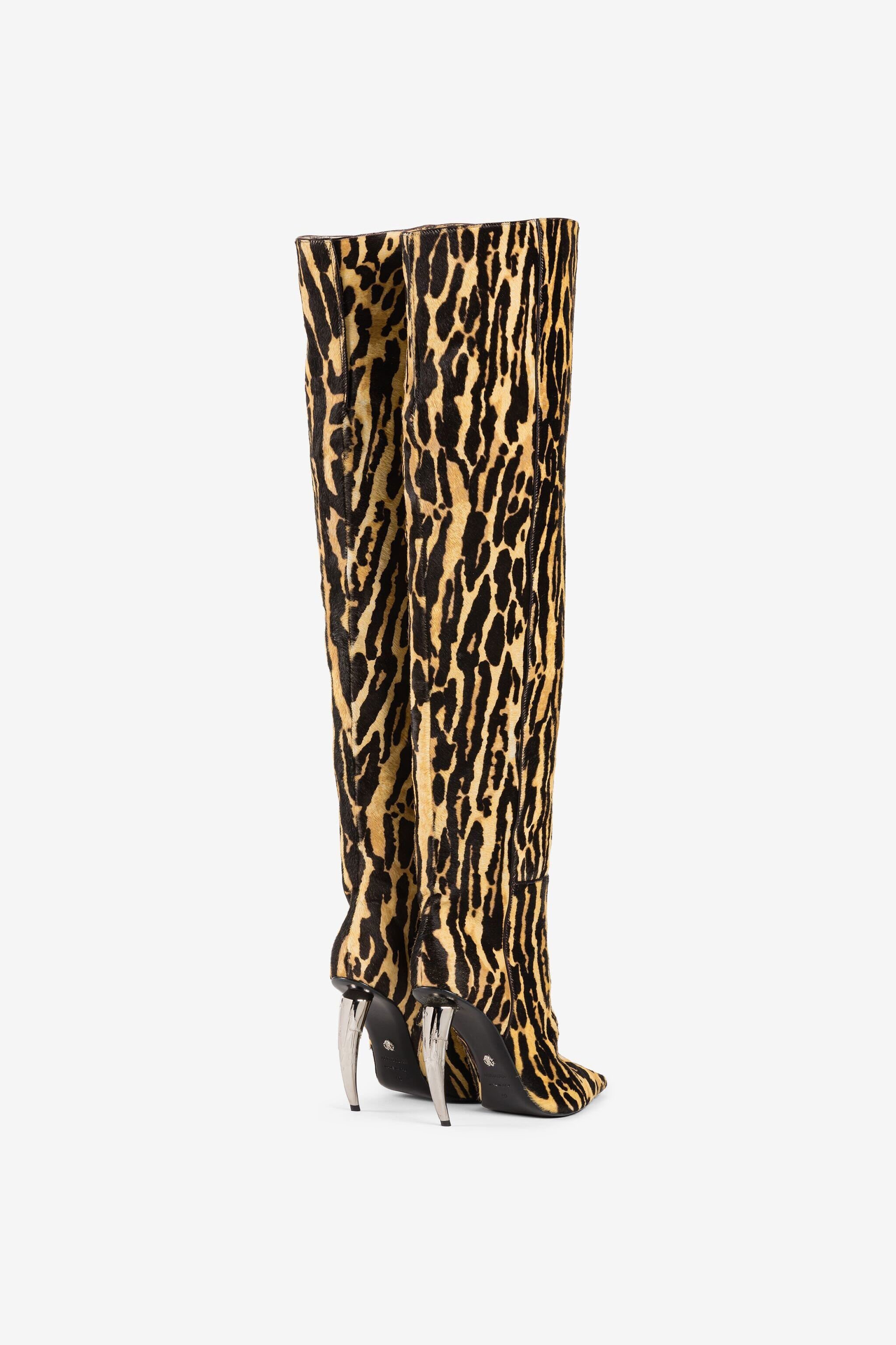 RC Ocelot-Print Calf Hair Thigh-High Boots Light Brown PWS002-ZV007