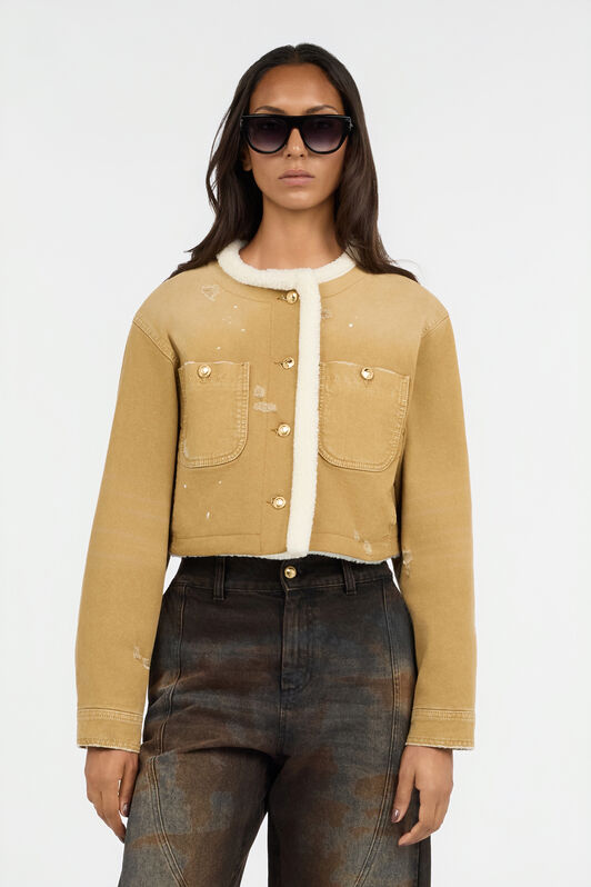 JC Camel Cropped Coat With Shearling Trim JC Camel Cropped Coat With Shearling Trim BEIGE VFT318-VF468