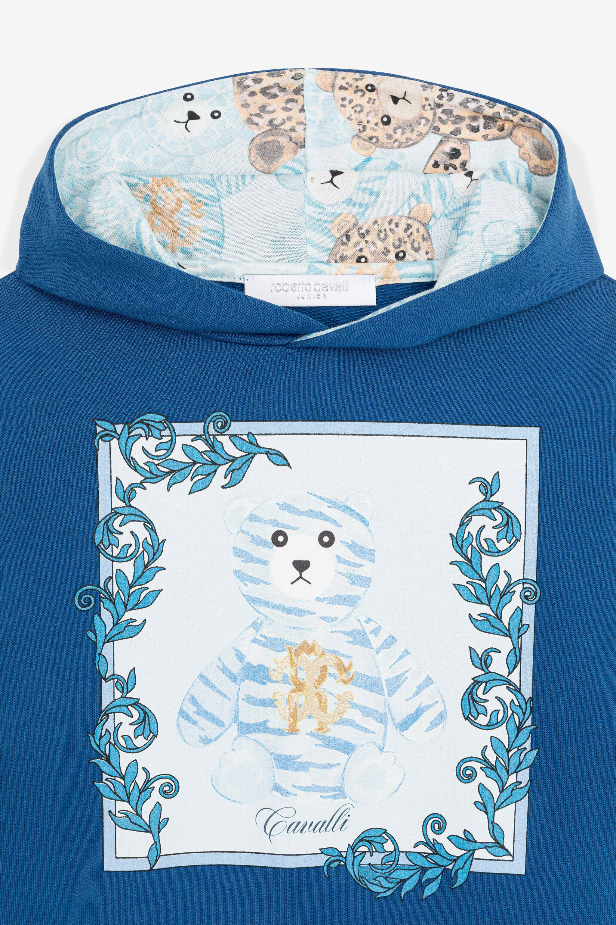 JU Teddy Bear-Print Cotton Hoodie Blue RJT910-CF050