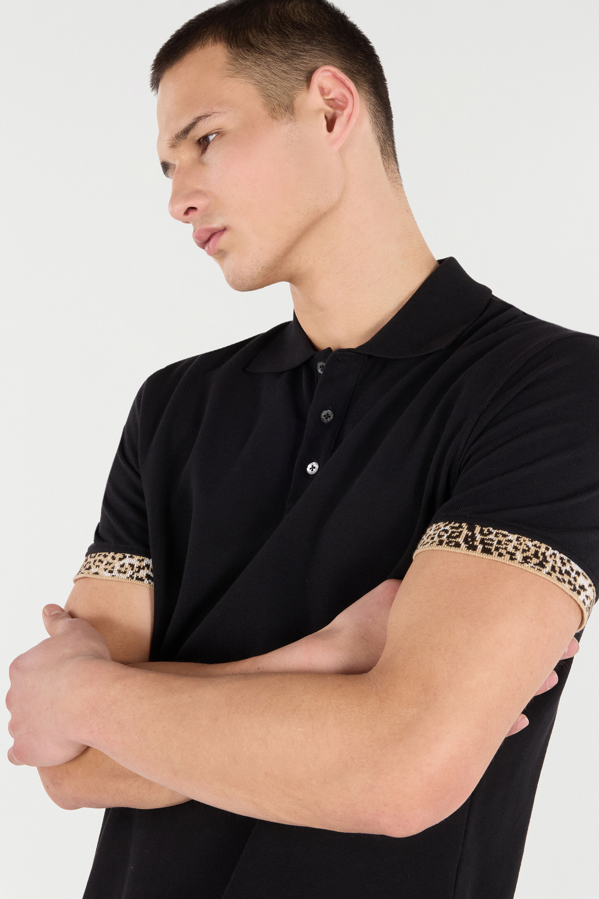 RC Polo Shirt with Jaguar Skin Details Black VRT64A-KB002