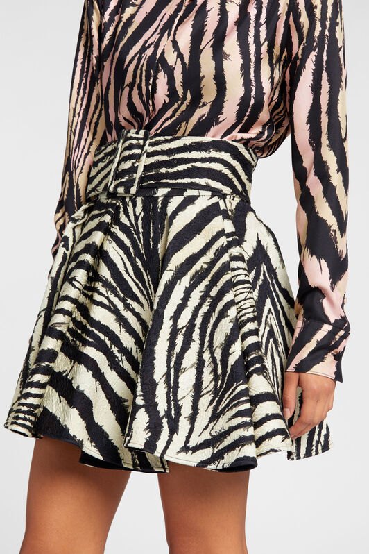 RC Freedom-Print Belted Mini Skirt Black/White OKT302-2RC80