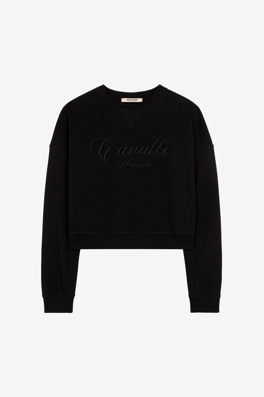 RC Logo-Embroidered Cropped Cotton Sweatshirt Black OKT66A-CF050