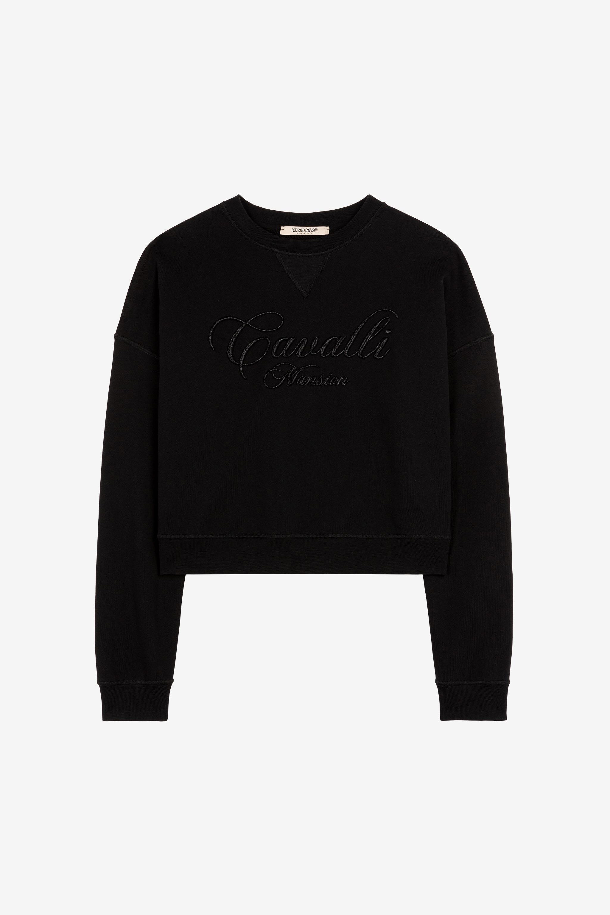 RC Logo-Embroidered Cropped Cotton Sweatshirt Black OKT66A-CF050