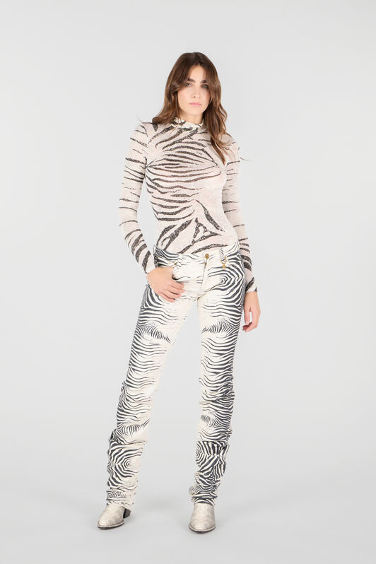 RC Zebra print turtleneck bodysuit Ivory TKT67F-NFN17