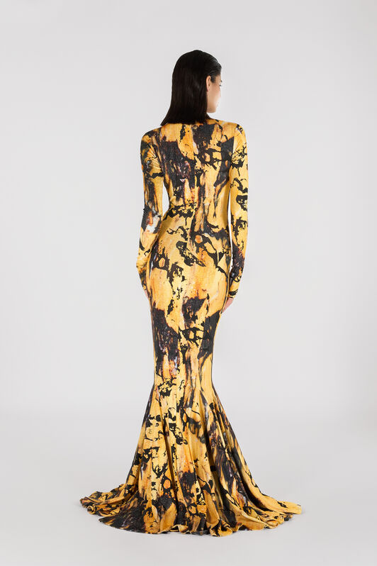 RC Long dress with Marble print Yellow TWT116-CPN21