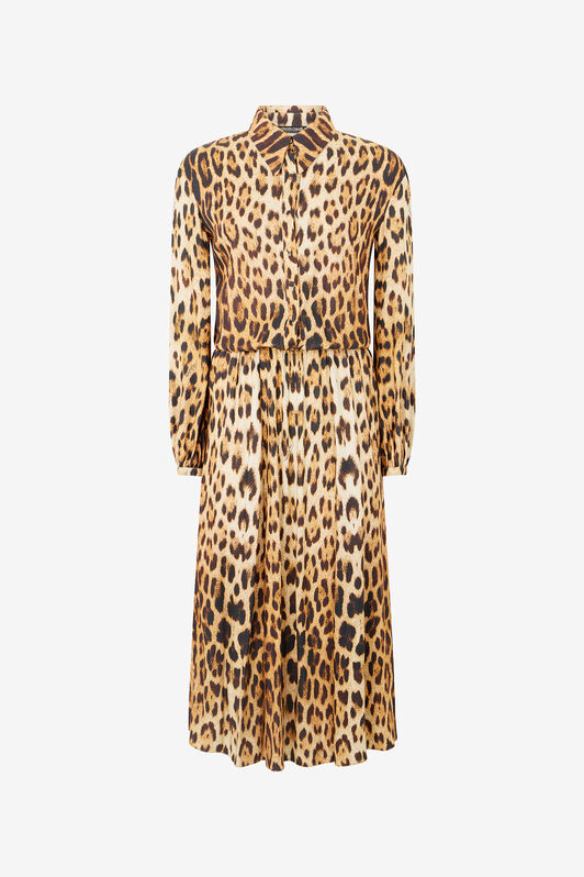 RC Shirt Dress with Jaguar Skin Print RC Shirt Dress with Jaguar Skin Print Brown VKT144-LXP73