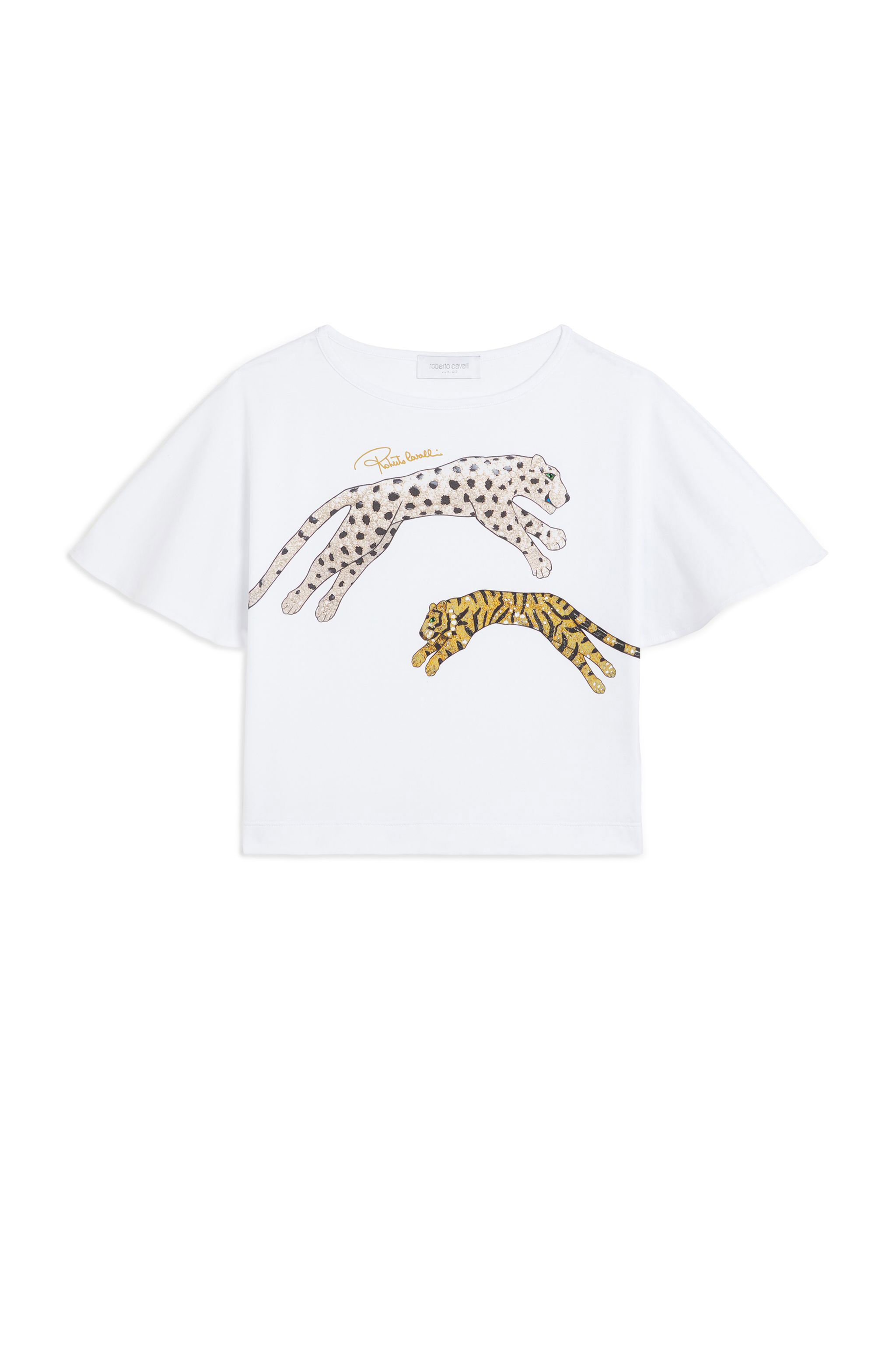 JU T-Shirt mit Jaguar- und Tiger-Print WHITE KJT604-JV025