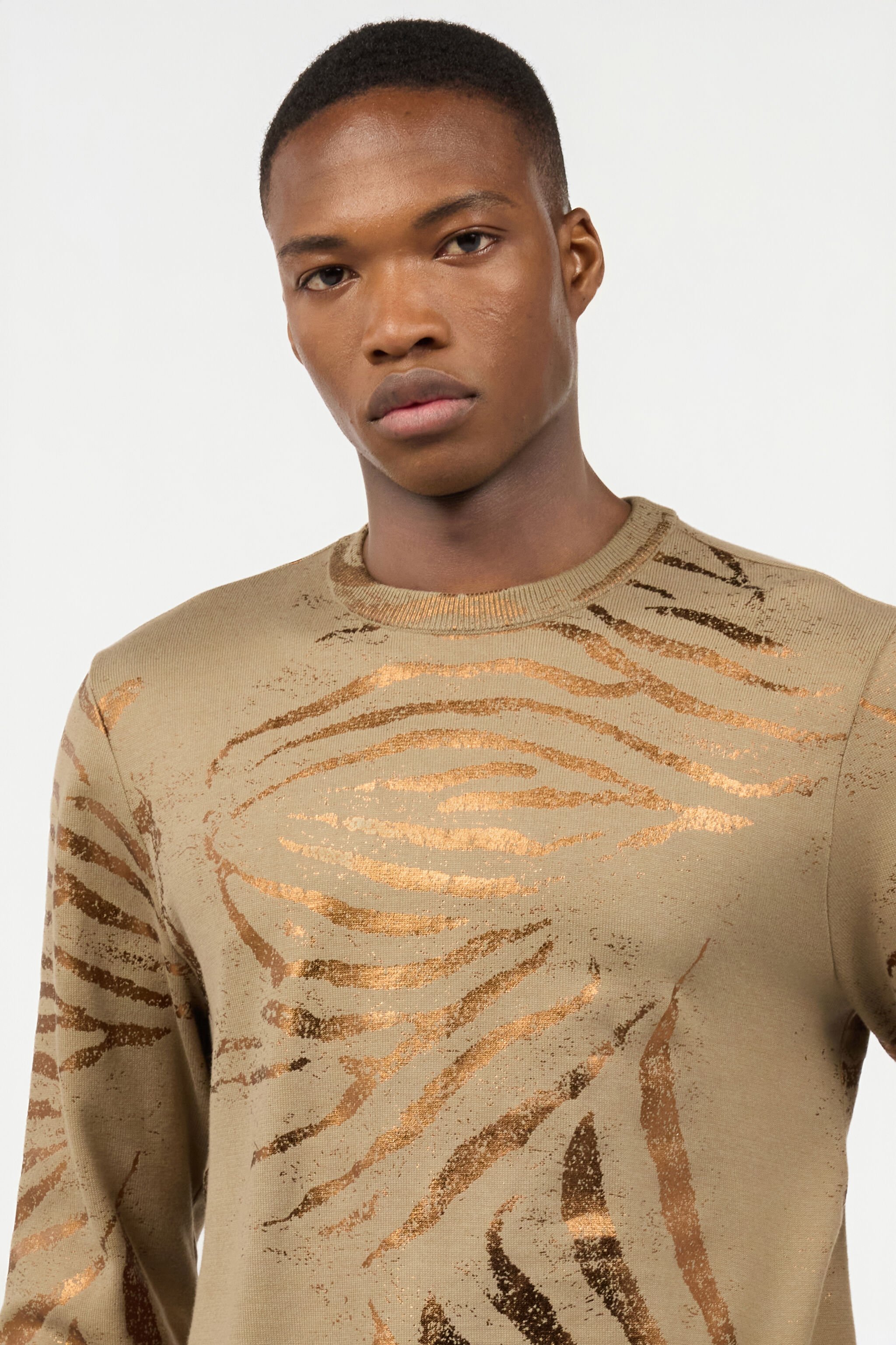 RC Maglia Con Motivo Tiger Skin Dorato Marrone chiaro URM609-MGC10