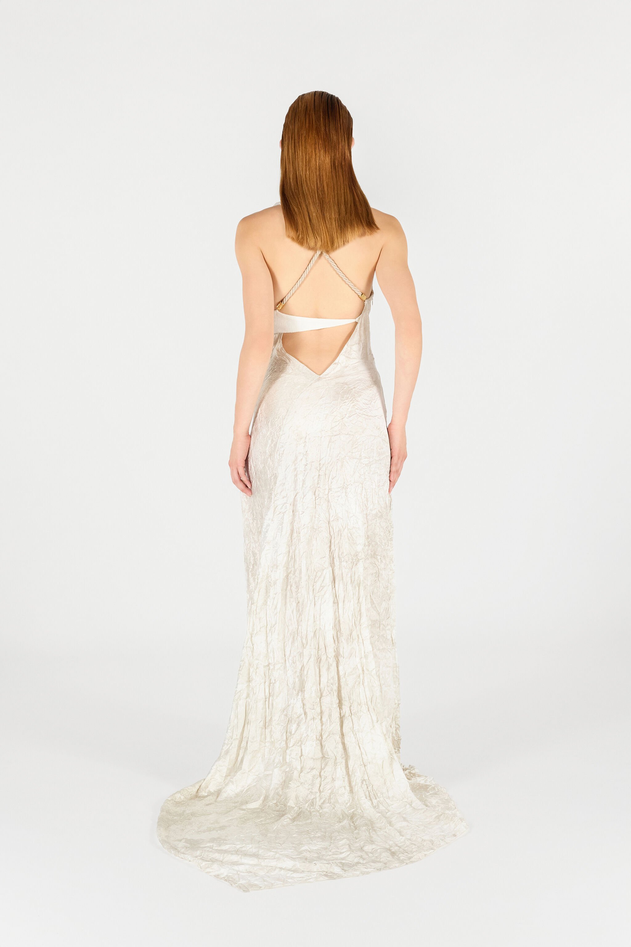 RC Ivory Silk Maxi Dress Crinkled White UWT150-RYN99