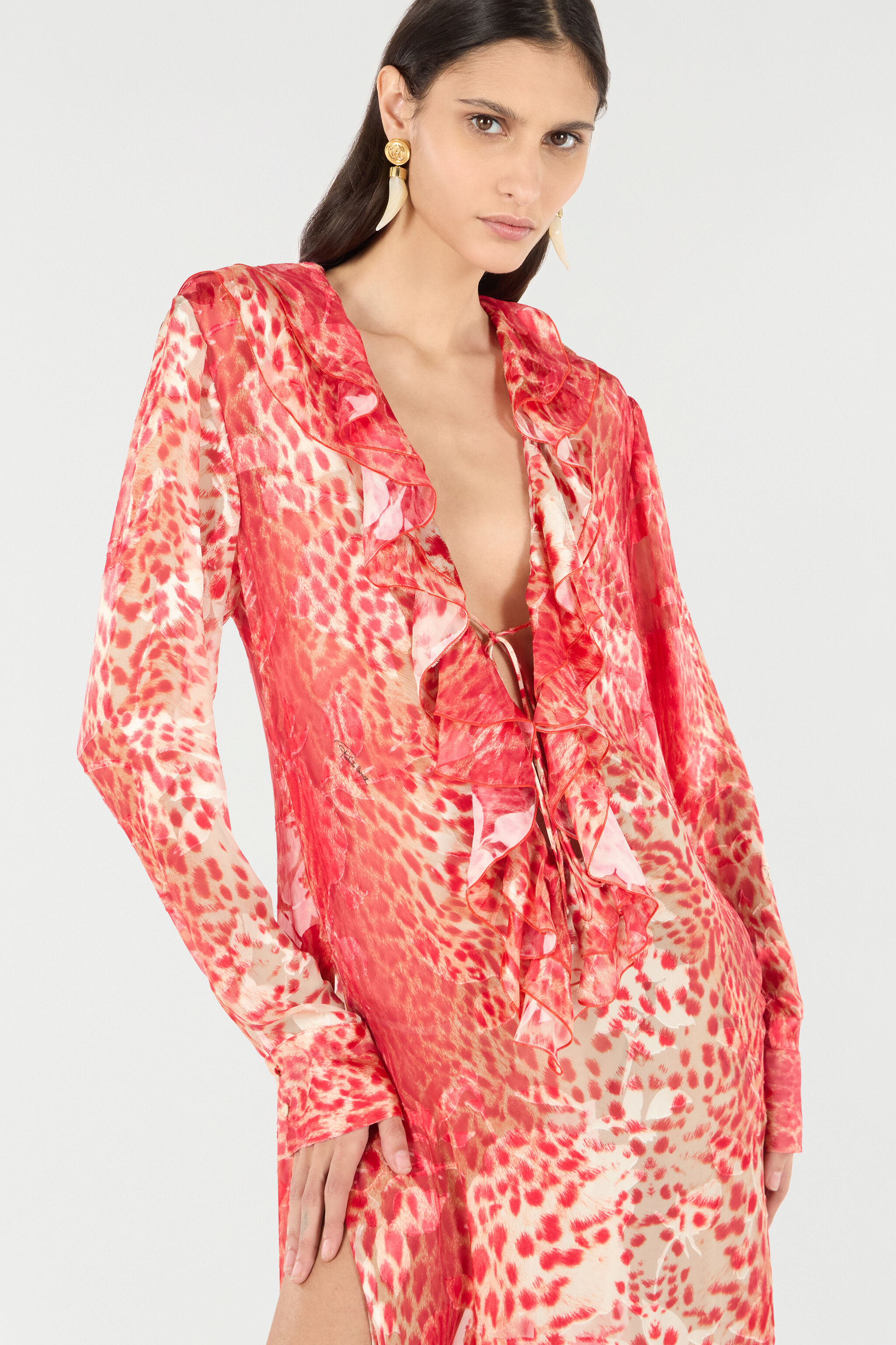 RC Robe Longue Avec Volant Et Imprimé Jaguar Skin Rouge UKT115-HEN58