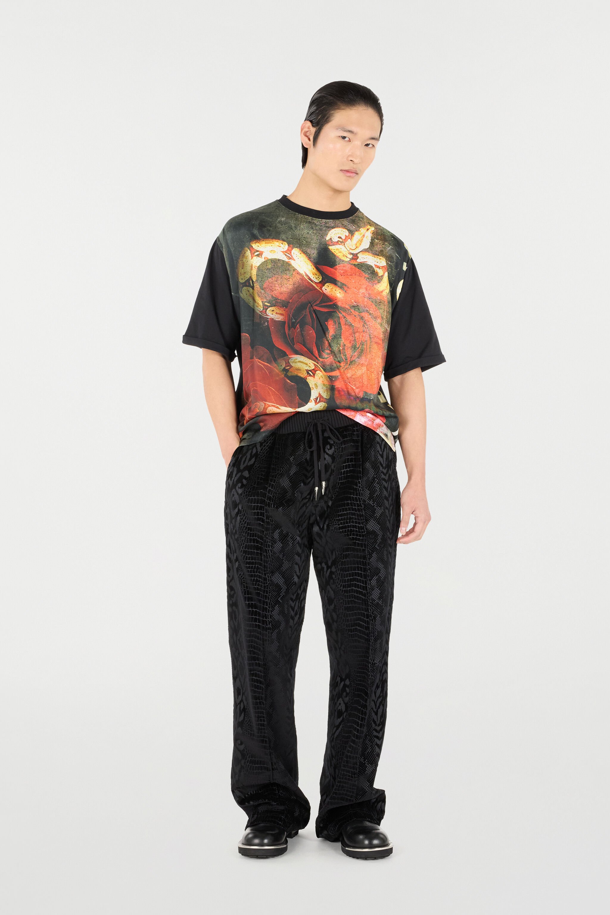 RC T-Shirt With Rose And Snake Print Red URT62C-4QN59