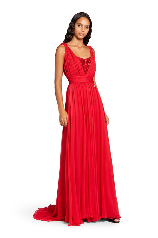 RC Bead-Embellished Silk Maxi Dress Red KCR105-GG051