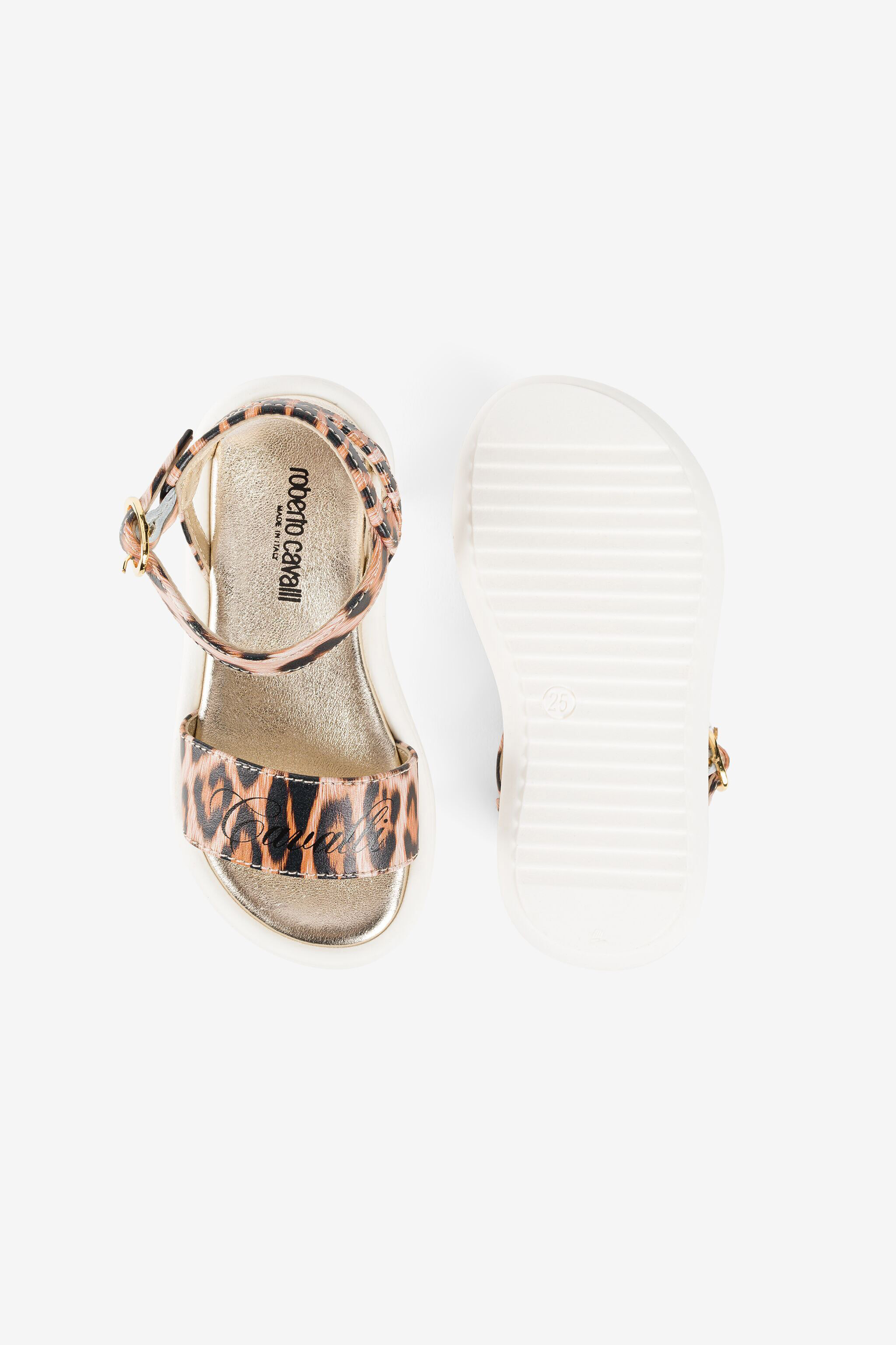 Sandali con stampa Leopard in Oro da Bambina Roberto Cavalli