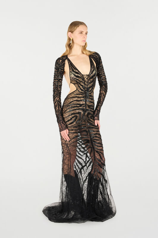 RC Long Ray Of Gold Sequined Dress Black UKR138-RT022