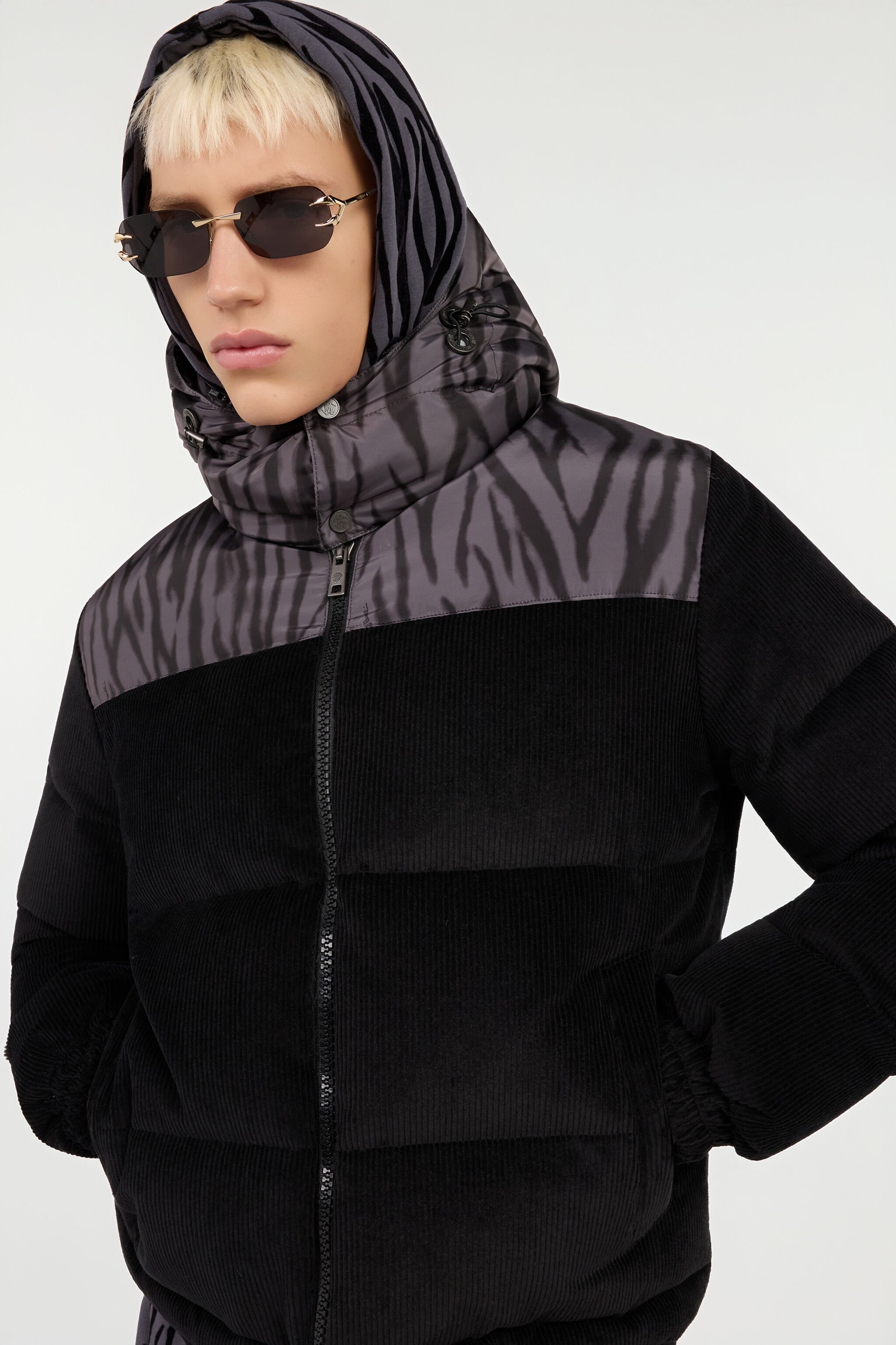 RC Black Corduroy Down Jacket With Zebra Print RC Black Corduroy Down Jacket With Zebra Print NERO/NERO ROT80G-OQS30