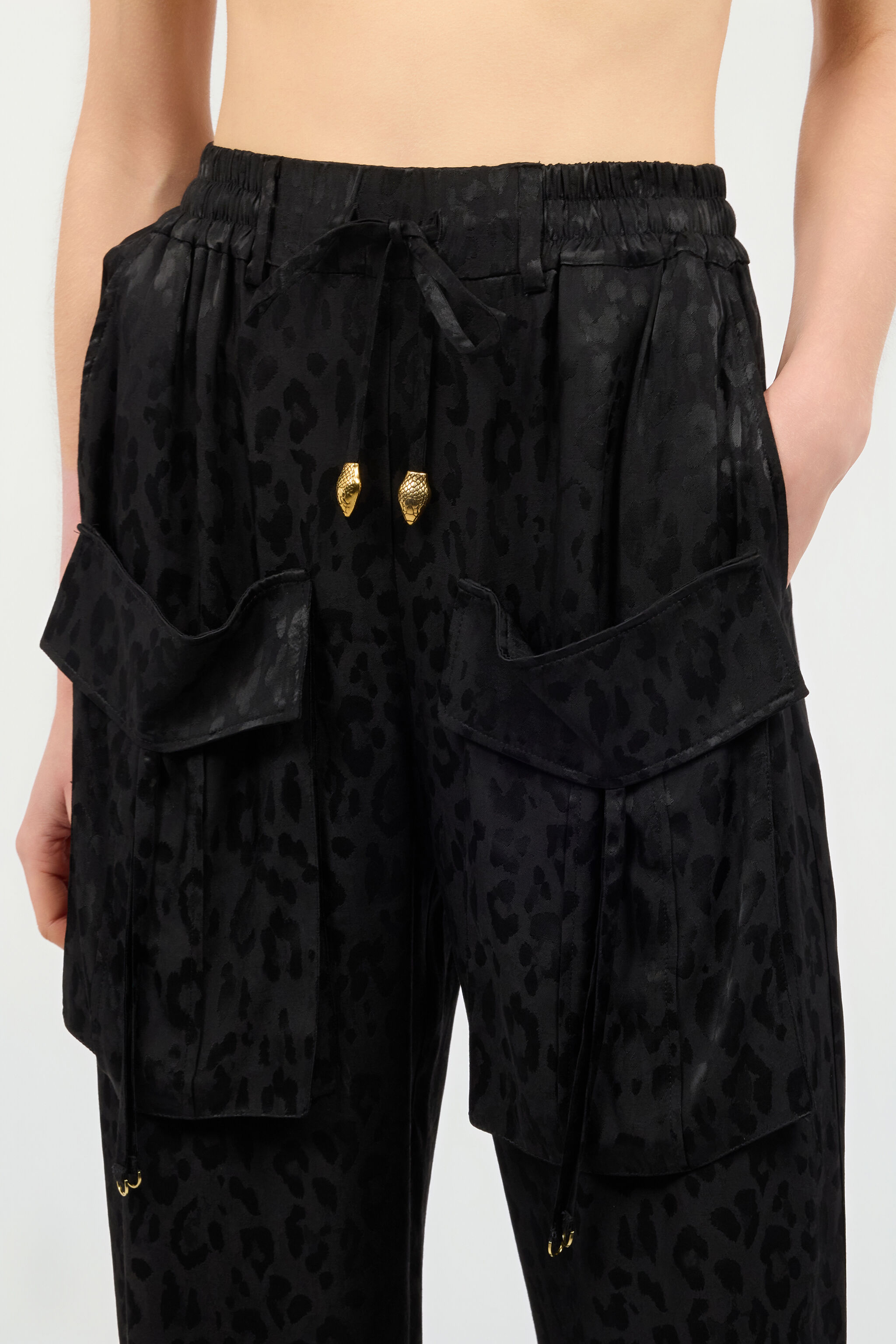 JC Pants With Solid-Color Jaguar Skin Print Black UFT087-UF126