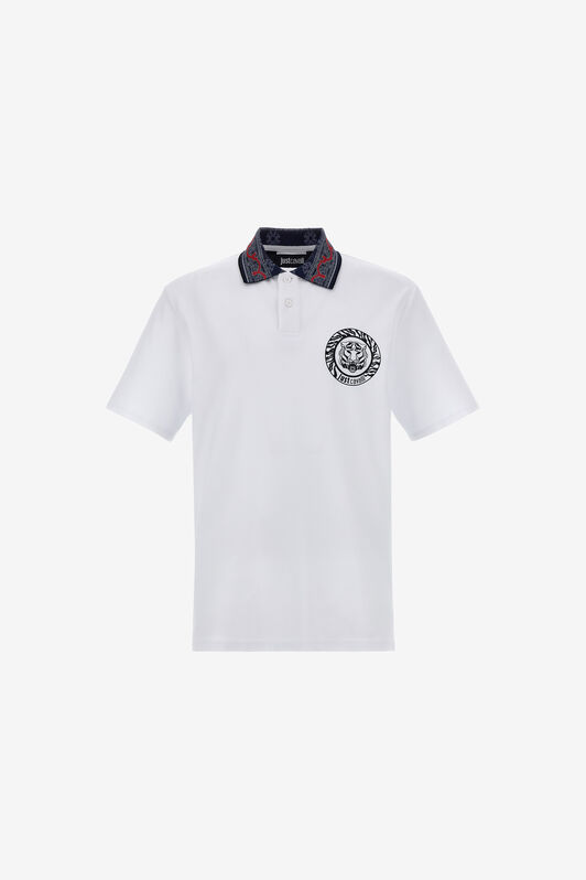 JC Just Cavalli Tiger Logo Polo Shirt White RRT899-RR161