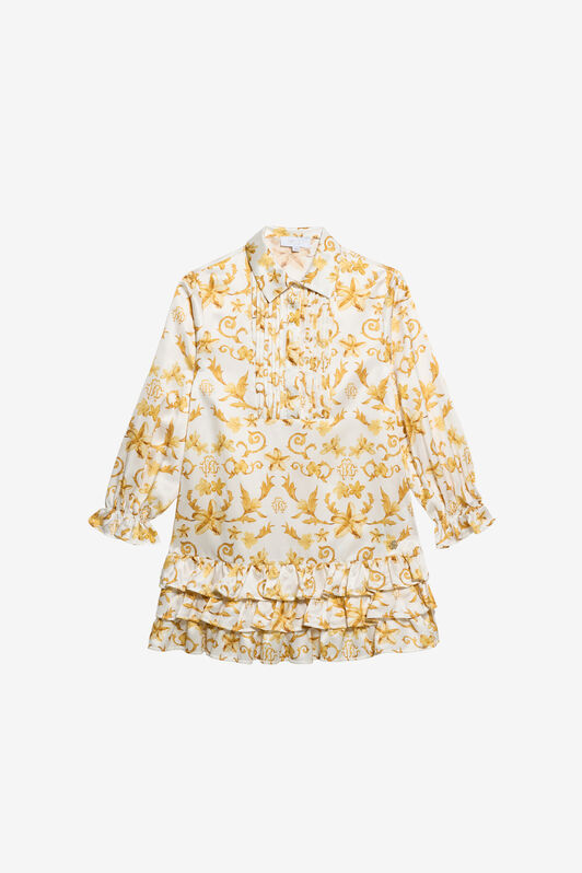 JU Danza Floreale Bordeaux Print Silk Mini Dress WHITE/GOLD TJT10I-SCN37